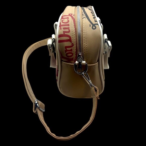 Von Dutch Mini Bowling Bag Beige Logo Graffiti Y2K Purse – Adjustable Strap - Picture 2 of 7